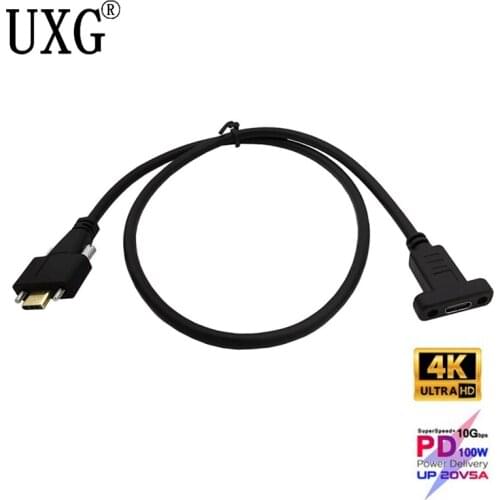 90 Degree USB 3.1 Cable Type c Male to Female Extension Cable with Panel Mount Screw USB C female to USB-C Male extending Wire