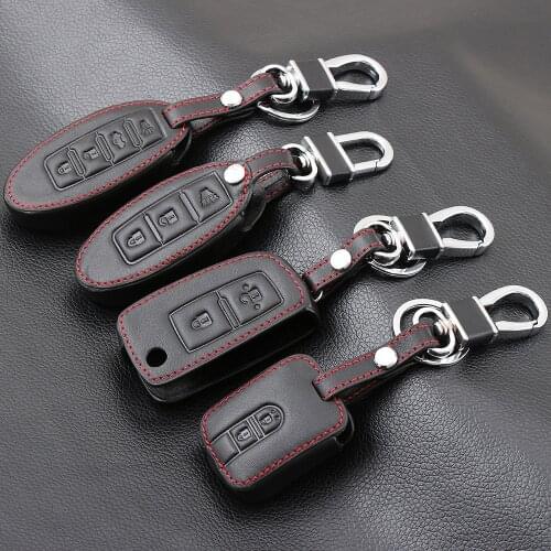 Car styling car leather remote control car key cover for Nissan Tiida Livina X-Trail T31 T32 Qashqai Teana 3 buttons Key Shell