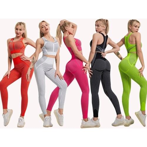 Seamless yoga dress two-piece set womens hip tight fitness suit bra running sports vest set workout for women