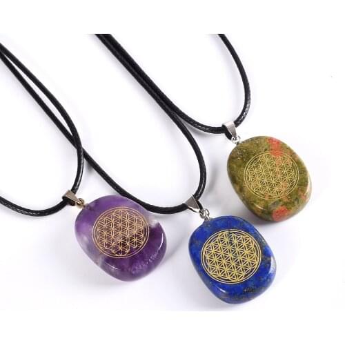 Flower of life natural crystal Sculpture Flower of life necklace Ancient Egypt Occult Pattern pendant Jewelry