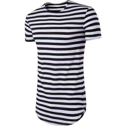 Hip hop high street, summer man, round hem, high street stripe, long T-shirt