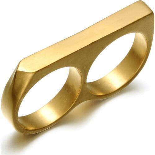 Hiphop Rock Two Finger Ring Vintage Stainless Steel Matte Rings Cool Punk Party Big Statement Jewelry Fashion Men Finger Ring