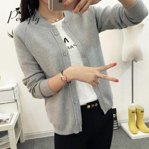PEONFLY Hot Sale Fashion Casual Women Spring Autumn Cardigan Long Sleeve Short Knitted Cardigan Female Sweaters