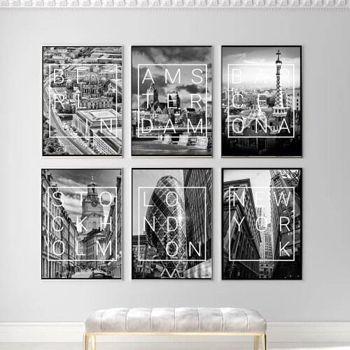 Canvas Painting City Landscape Black and White Posters and Prints London Berlin Modern Fashion Wall Art Paintings for Interior