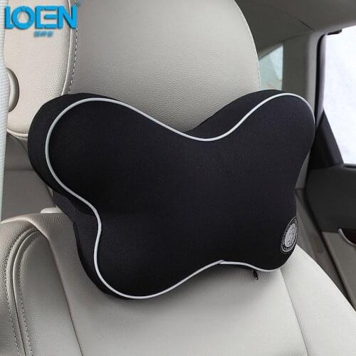 LOEN 1PC memory foam/Flax Butterfly car pillow Headrest Neck Care Cervical protective black gray beige coffee red purple