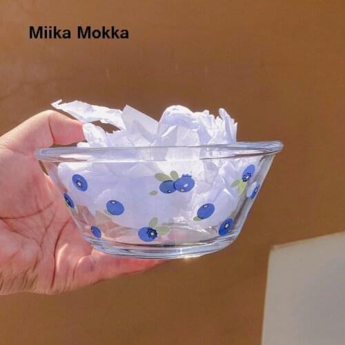 Cute Blueberry Salad Bowl Transparent Glass Tableware 900ml Large Capacity Cartoon Cute Blueberry Soup Dessert Snack Foods Bowl