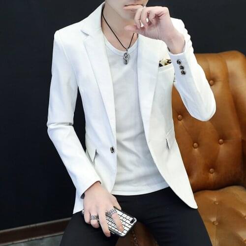 Mens Faux Leather Jacket One Button Leopard Pattern Decoration Slim Fit Casual Coat Black White Red Leather Jacket Men U87