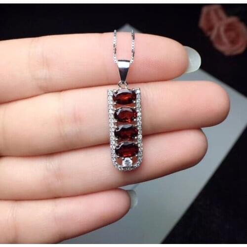 Natural red garnet pendant S925 silver Natural gemstone Pendant Necklace trendy elegant Fortune bean women party fine jewelry