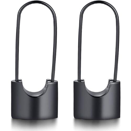 Wholesale Lock Earrings Long Hoop Earring Black Color Small Loop Earrings For Women Rock Party Jewelry