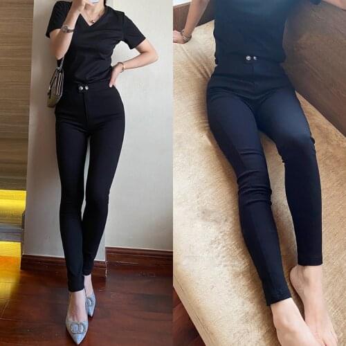 2020 Fall Winter Fashion Slim Pencil Pants women High Waist Black Full Length Pants Korean Style Elastic Skinny Stretch Trousers