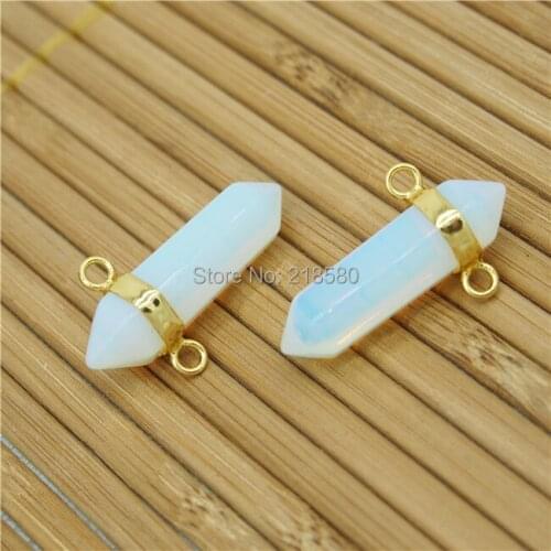 P15052103 Opalite Double Terminated Pendant Connector Gold Color Electroplated Bail-- Pencil Point Pendant