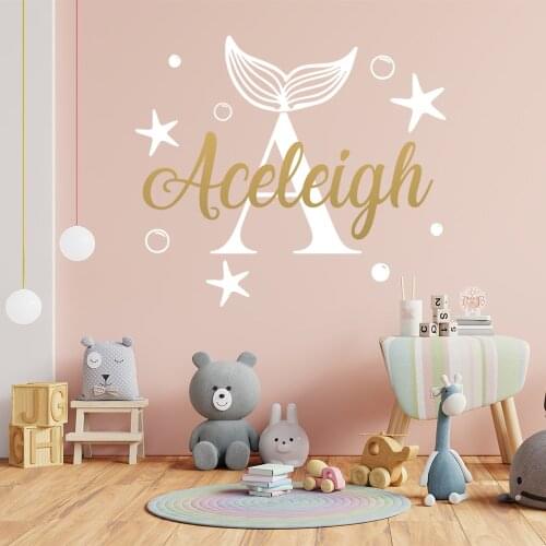 Personalized Custom Name Mermaid Wall Sticker Art Decals For Kids Names Babys Room Decoration Decor Vinyl Stickers Wallpaper