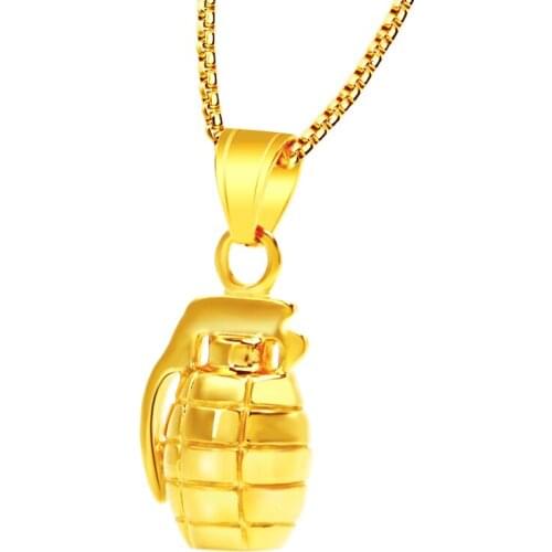 RIR Stainless Steel Military Army Jewelry Mens Weapon Bomb Hand Grenade Pendant Necklace Warrior Pendant