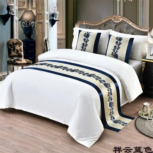 Blue Auspicious clouds bed runner European Luxury Style Bedspread Bedding Queen King Bed Cover Towel Protector for wedding party