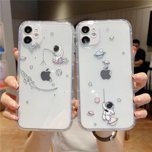 Astronaut clear TPU Case For iPhone 12 11 Pro Max XR MAX X XS XSMax 7 8 Plus fashion Soft silicon phone cover