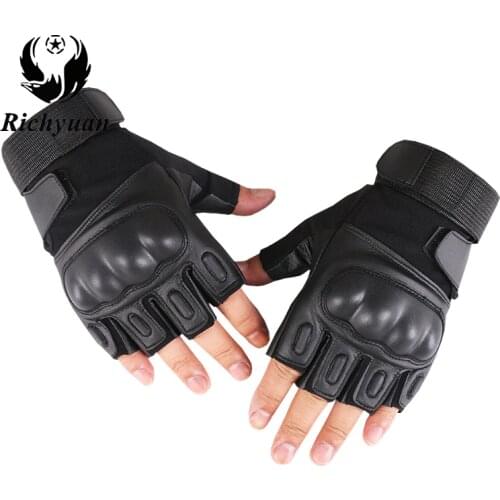 Richyuan Military Usa Special Forces Tactical Gloves Fighting Combat Slip-resistant Black Half Finger Gloves Fitness Leather Men