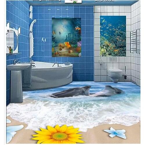 Custom Photo self-adhesive 3D floor PVC waterproof floor 3d floor wallpapers Beach sand waves