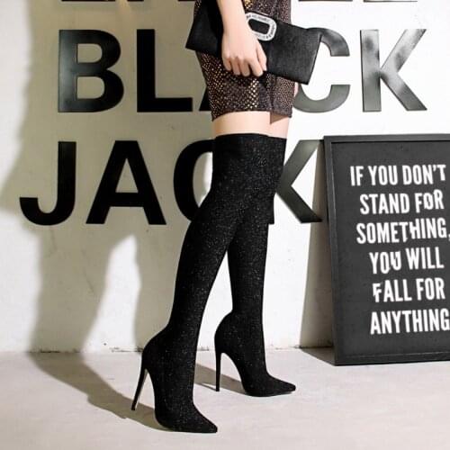 Sexy Womens Over The Knee Boots Pointed Toe Womens Thight High Strech Boots Ladies Modern Shoes Fashion Spring Womens Botas