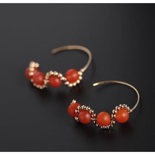 DAIMI Baoshan Persimmon South Red Agate Earrings Female Natural 14K Gold Filled Earrings Customization