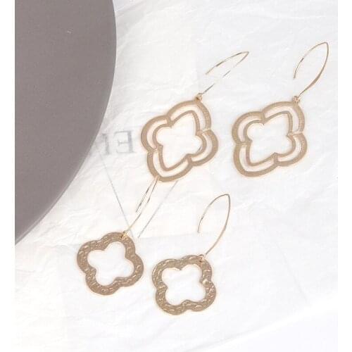 Hammered Magnolia Metallic Dangle Drops Earrings Hammered Alloys Moroccan Magnolia Drop Fish Hook Earrings