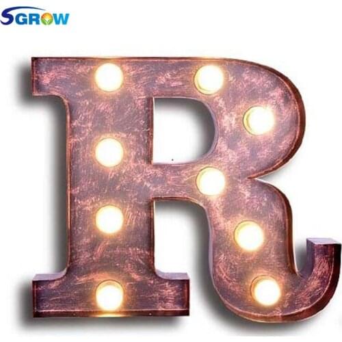 SGROW Metal Letter R Wall Lamp Light for Bedroom Living Room Art Lampara Industrial Creative Lights Logo R Iron Billboard Lamps