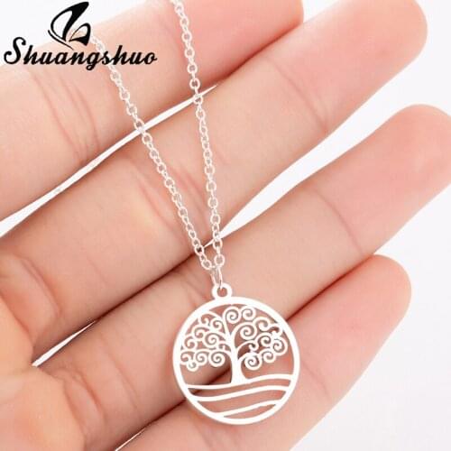 Shuangshuo Tree Of Life Statement Necklace Tree in the Water Pendant Charm Women Choker DIY Necklace For Birthday Gifts Jewelry