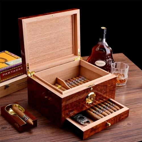 CIGARLOONG Cigar Humidor Desktop Cedar Wood New Arrival Luxury Large 50 Cigar Box with Hygrometer