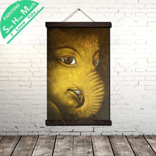 Gold Ganesha Paint Scroll Painting Canvas Vintage Poster and Prints Wall Art Pictures Living Room Bedroom Farmhouse Decoration
