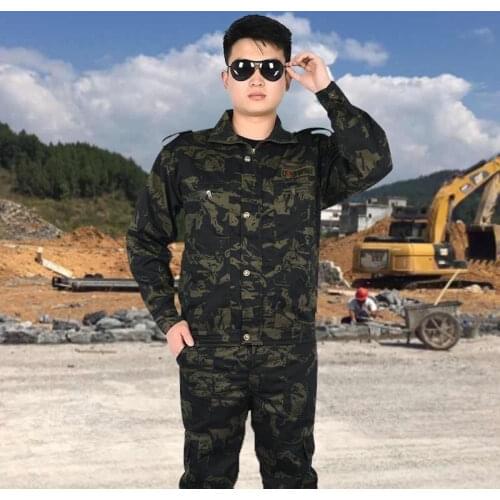 Military Uniform Camouflage Clothing Suits Spring And Autumn Mens Work Clothes Wear-resistant 2 Piece Set Clothes Adult Tooling