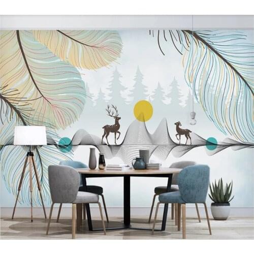 Wellyu Customized wallpaper 3d modern minimalist feather day departure wealth tree couple elk children room background wallpaper