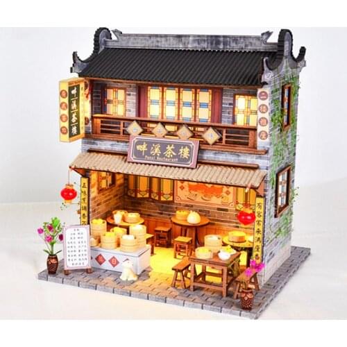Funny Wooden Dollhouse Miniature DIY Chinese-style House Kit with Furniture for Children Adult Gifts