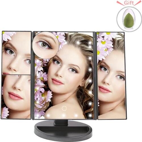 Makeup Mirror LED Touch Screen With 22Led light 1X/2X/3X/10X Magnifying Mirrors 3 Folding Adjustable Mirror Table Desktop Makeup