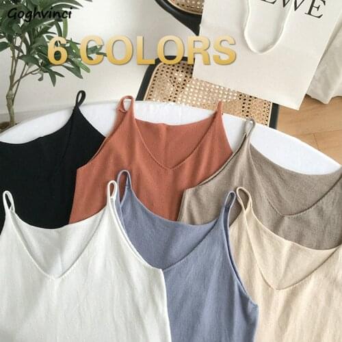 Women Camis Sleeveless Solid Sexy Casual Summer Low Neck All-match Trendy Korean Style Ulzzang Simple V-neck Tanks Tops Fashion