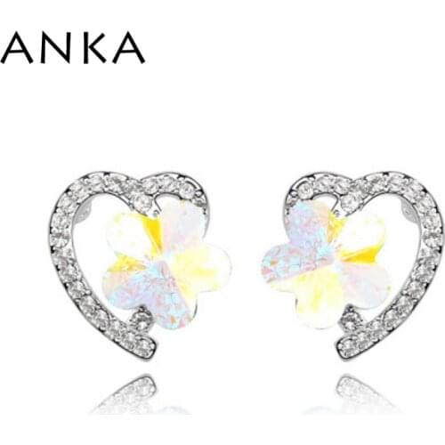 ANKA fine jewelry brincos heart shape earrings new fashion flower in heart earrings for women Crystals from Austria #86965