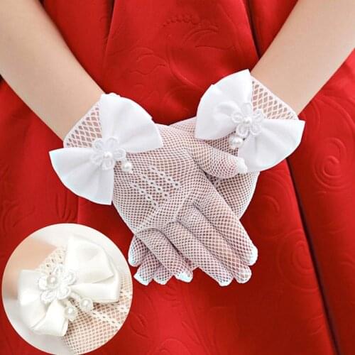 1 Pair Mesh Bow Lace White Gloves Flower Girl Kids Mittens Thin Princess Children Gloves Party Fashion Gift