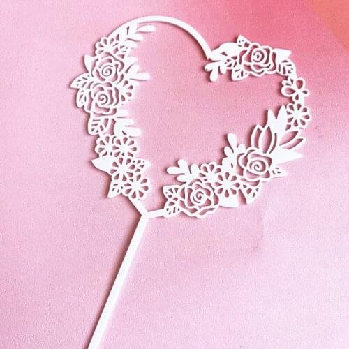 1PC Flowers Wedding Acrylic Cake Topper Rose Love Heart Cupcake Topper for Wedding Party Cake Decorating Supplies Baby Shower