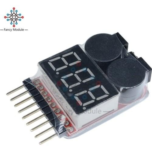 10PCS 1-8S Lipo Li-ion Fe Battery Voltage 2IN1 Tester Low Voltage Buzzer Alarm