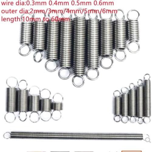 10pcs/lot 0.3mm 0.4mm 0.5mm Stainless steel extension tension spring with hooks