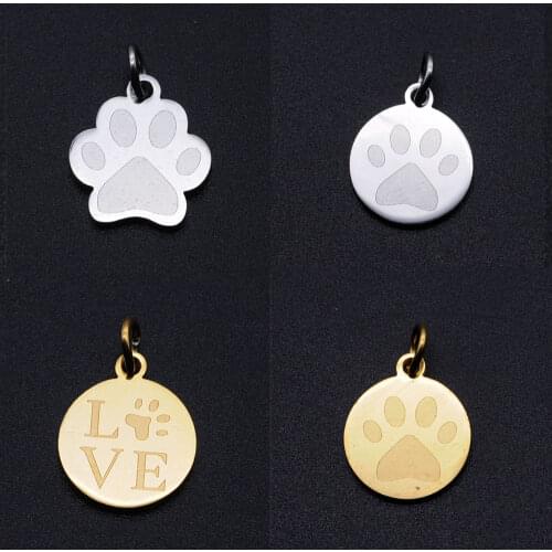 10pcs/lot Animal Pet Dog Cat Paw 316L Stainless Steel DIY Charms Pendants For Jewelry Making Accessories Gifts