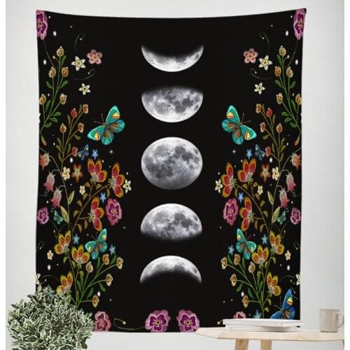 150*130cm Psychedelic Moon Starry Tapestry Flower Wall Hanging Room Sky Carpet Dorm Tapestries Art Home Decoration Accessories