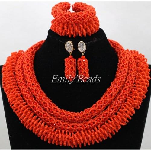 2016 Fabulous New Arrived Orange Crystal Beads Women Nigerian Wedding Party African Beads Jewelry Set Free Shipping ALJ156