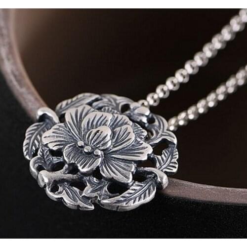 2020 new real S990 pure silver antique craftsmanship rich peony flower for pendant woman handmade DIY accessories woman pendant