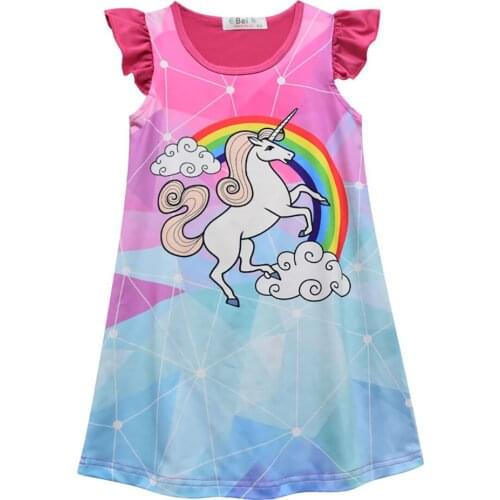 2021 Teenager Girls Dress Clothes Toddler Kids Unicorn Cartoon Outfit Children Polyester Cute Costume For 3-9 Years Kids