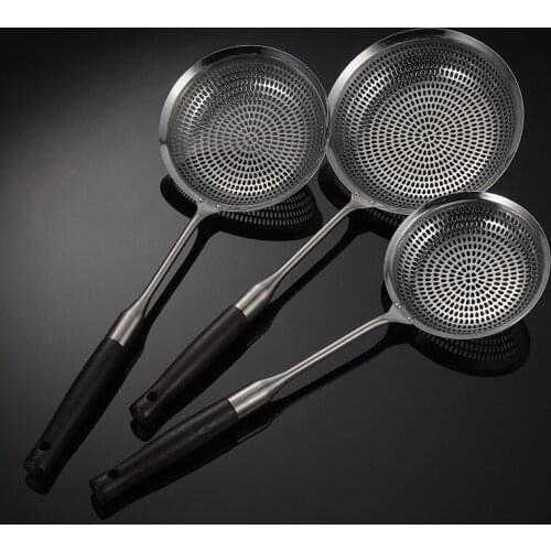 304 Stainless steel frying colander household fence mesh kitchen large spoon scoop filter net mesh spoon