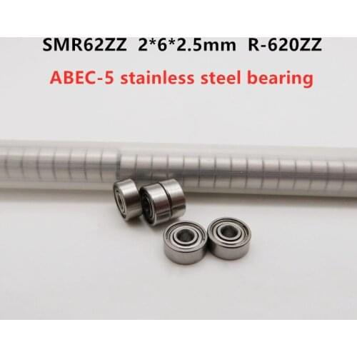 50pcs ABEC-5 SMR62ZZ 2*6*2.5 mm R-620ZZ stainless steel miniature ball bearing SMR62 -2Z 2mmx6mmx2.5mm