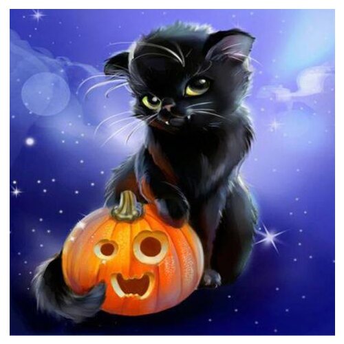 5D Round Diamond Painting Cross Stitch Square Drill Diamond Embroidery Mosaic Pattern Cartoon Cat Kids for Gift Halloween