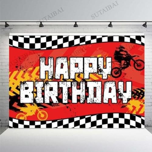 Dirt Bike Birthday Backdrop Motocross Racing Lane Photography Background Boy Party Motorcycle Black White Flag Banner Decoration