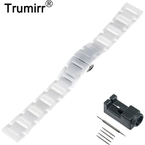 16mm 18mm 20mm Full Ceramic Watch Band for Armani Watchband Wrist Strap Link Bracelet + Upgraded Tool +Pin Black Silver