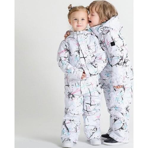 One Piece Kids Ski Suit One Piece Boys Snowboard Clothing Hooded Winter Suit Windproof Waterproof Warm Winter Clothing Child New
