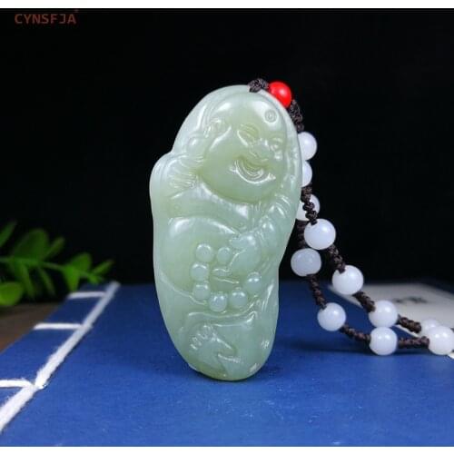CYNSFJA Real Certified Natural Hetian Jade Nephrite Lucky Buddha Green White Jade Pendant High Quality Hand Carved Best Gifts